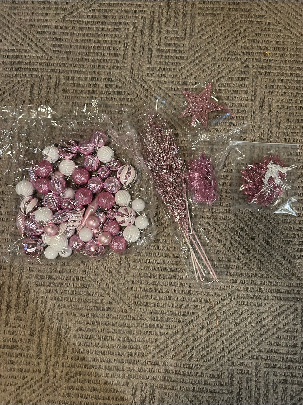 Silver & Pink Christmas/Party/Holiday Decorations - Bulbs, Star, & Faux Flowers